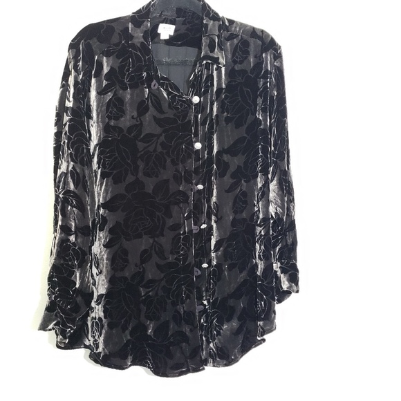 marla duran Tops - MARLA DURAN ART TO WEAR VELVET TOP GRAY FLORAL